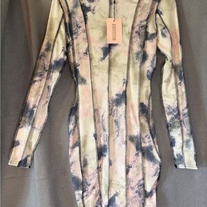 Missguided tie dye raw seam body con dress.  NWT